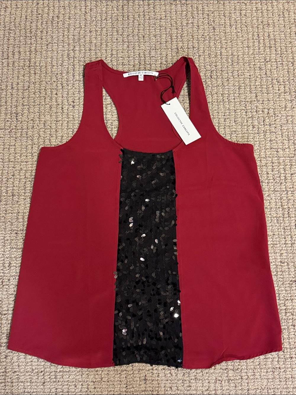 Red Tank with Black Sequin Center Panel